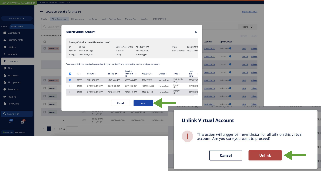 Unlink confirmation step